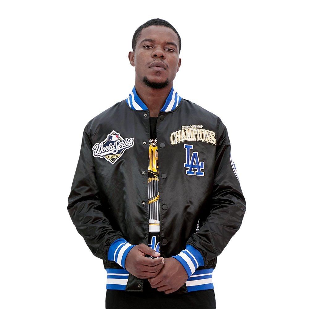 Pro Standard Men's MLB Los Angeles Dodgers World Series 2025 Pro Satin YD Rib Jacket - BLACK/BLUE
